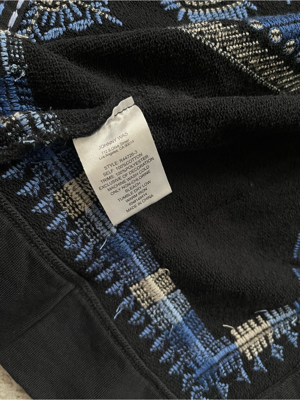 Johnny Was sz Small french Terry mixed media embroidered blue no button jacket - Picture 10 of 16